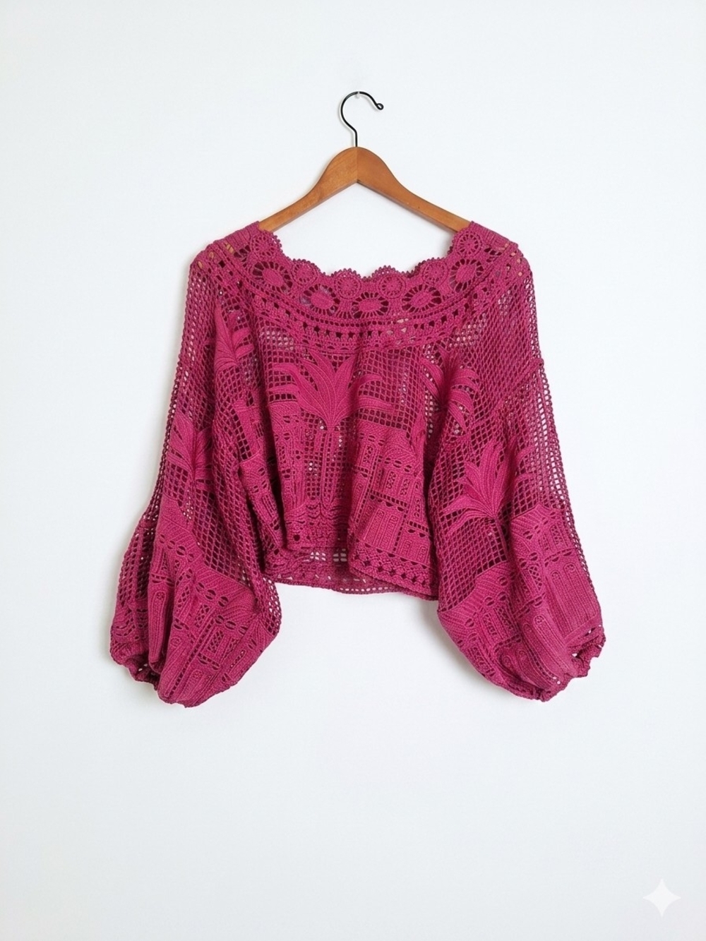 Farm Rio Alucina Luz Eyelet Lace Cropped Top Blouse Size XL